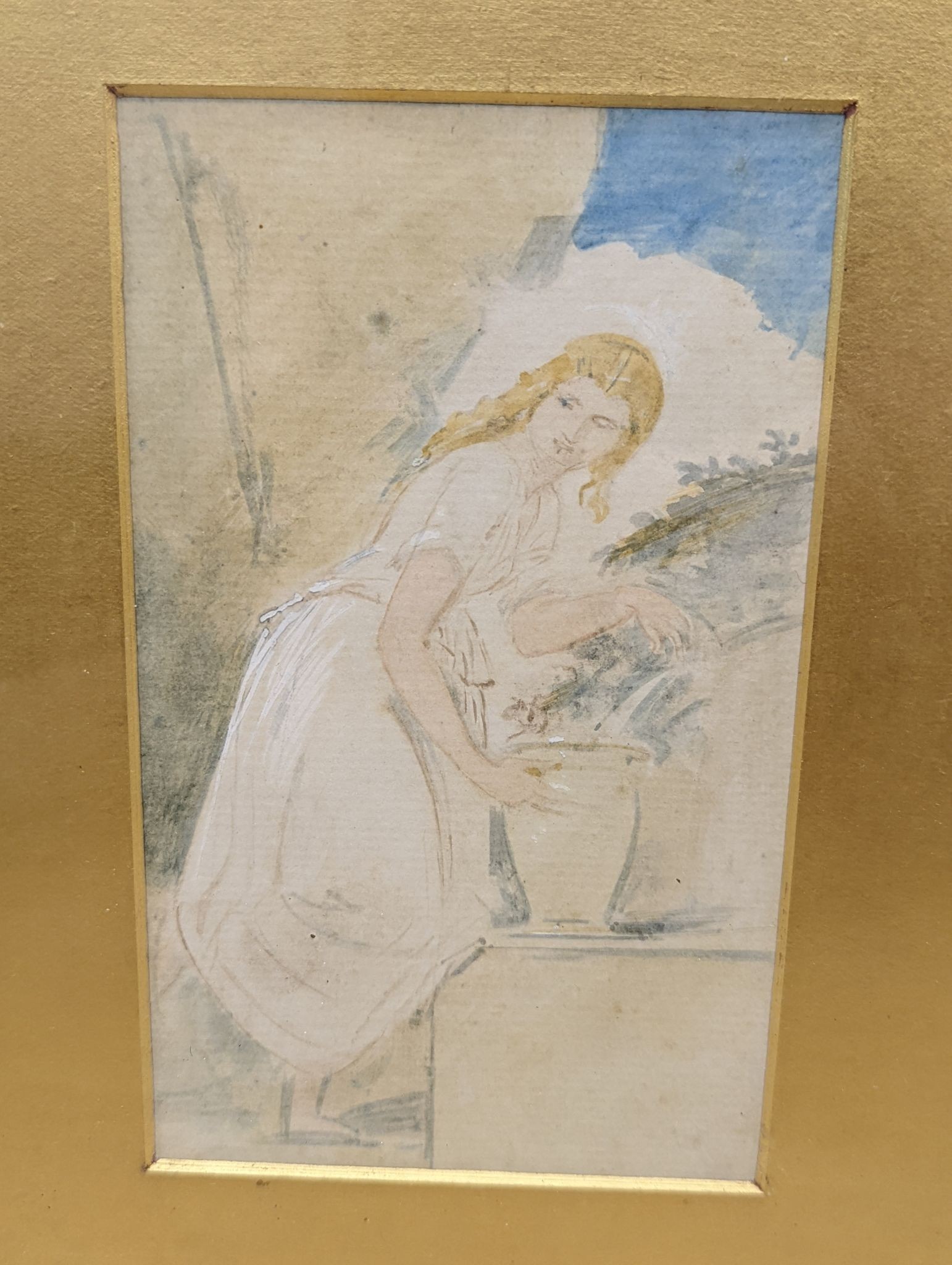 William Edward Frost RA (1810-1877), three watercolours, Studies of mothers with children and a woman at a well, each approx. 17 x 12cm, framed as one